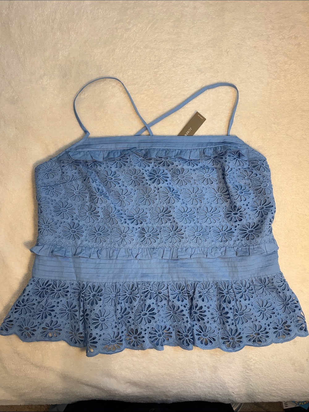 NWT J. Crew light blue cotton crop top w/ spaghetti straps and eyelet detail. XL